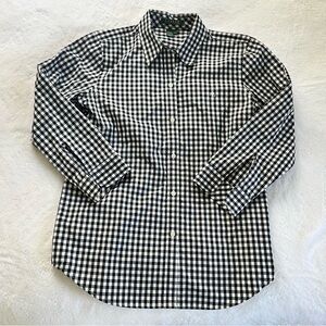 Ralph Lauren Black & White Gingham 3/4 Button Down, Size S